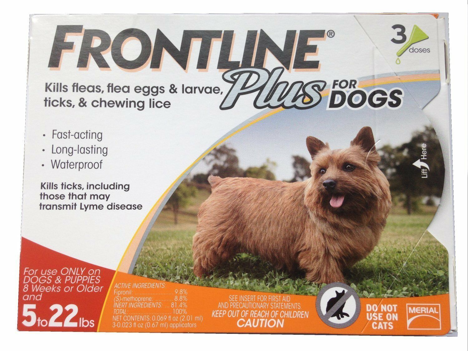 Frontline Plus For Small Dogs 5-22 Lbs. 3 Doses - Epa Approved