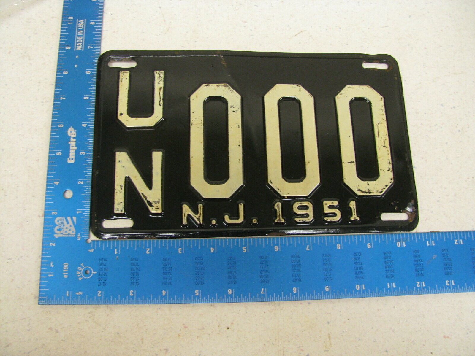 1951 51 New Jersey Nj License Plate Tag Sample # Un 000 (kc)