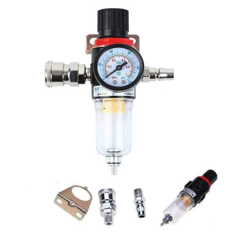 1/4" Air Compressor Filter Water Trap Pressure Gauge Regulator W/mount Fitting