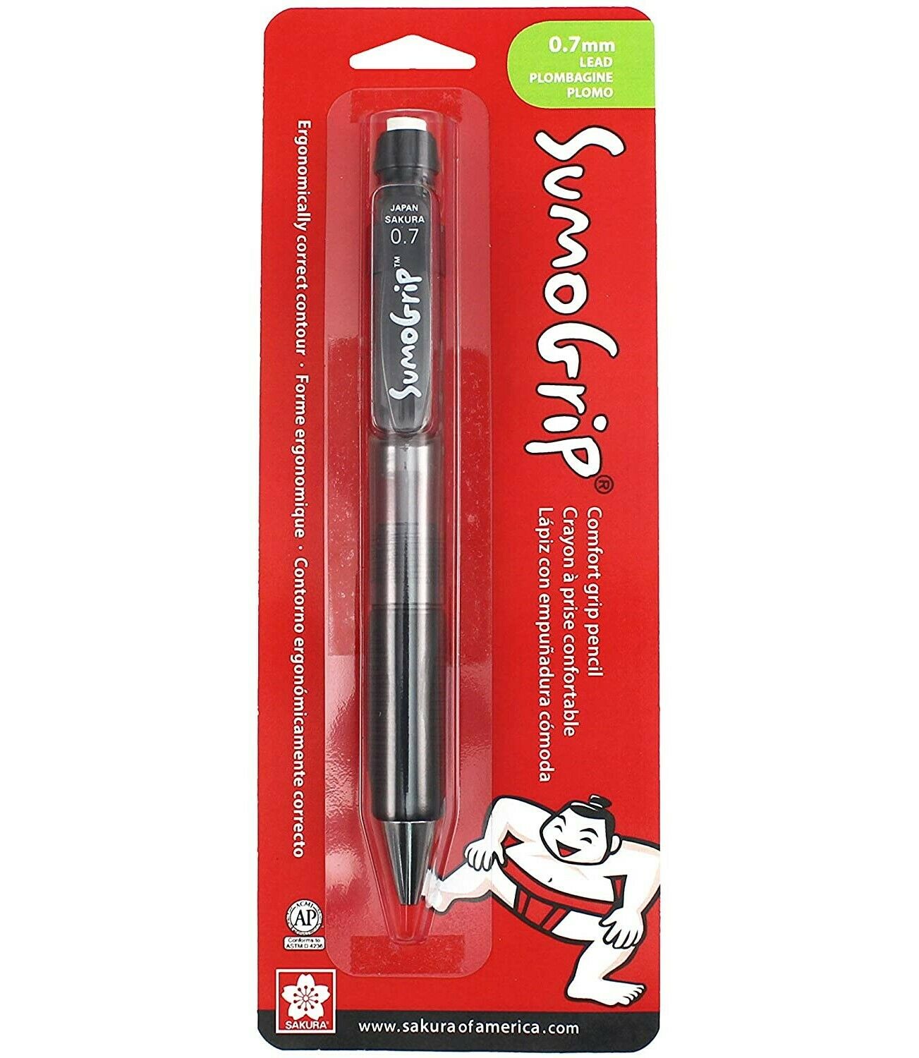 Sakura Sumo Grip Comfort Grip Mechanical Pencil, 0.7mm, Grey Barrel, Pack Of 1