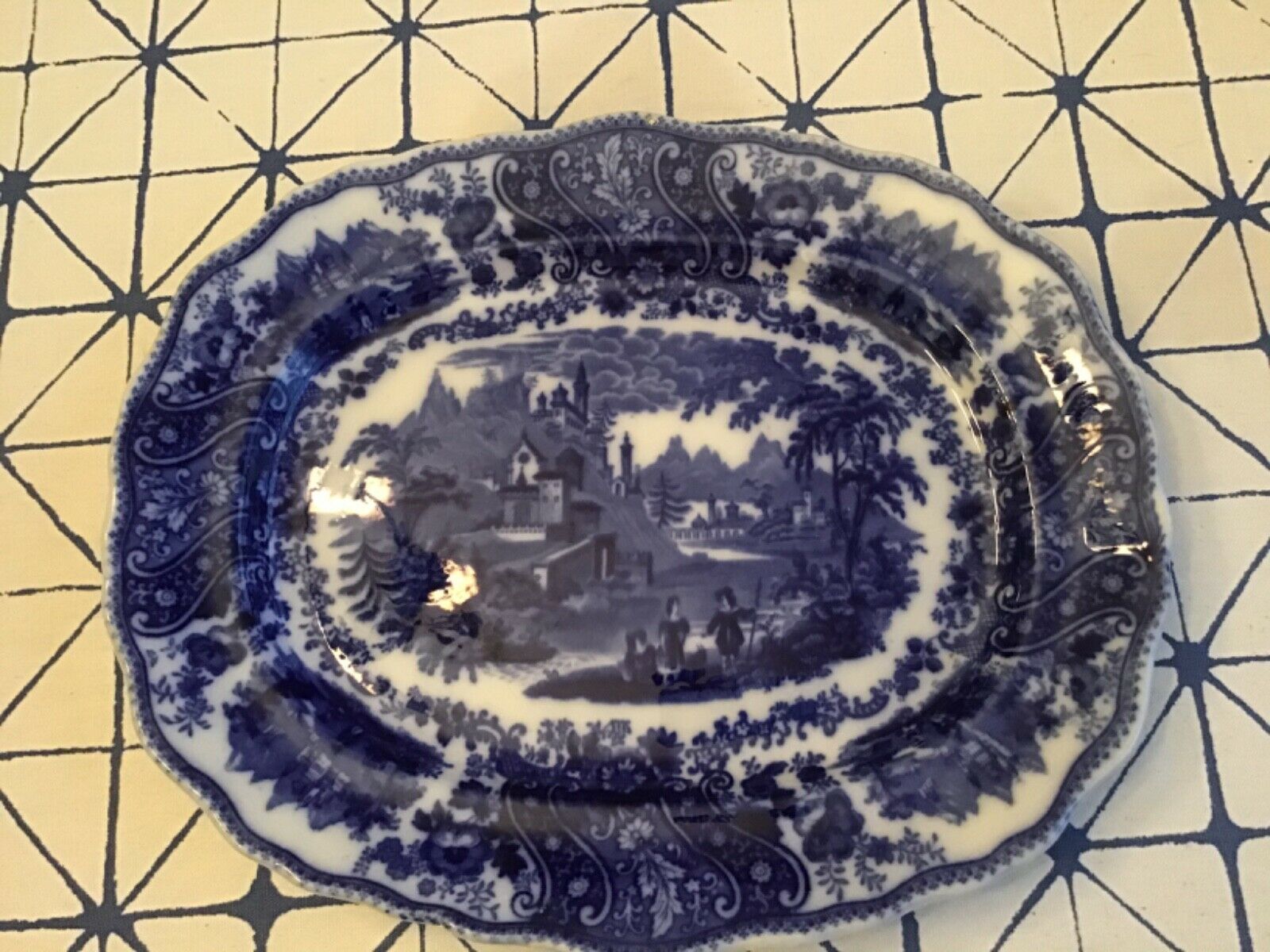 13 3/8" Middleport Pottery Nonpareil Burgess & Leigh Flow Blue Platter Ca.1891