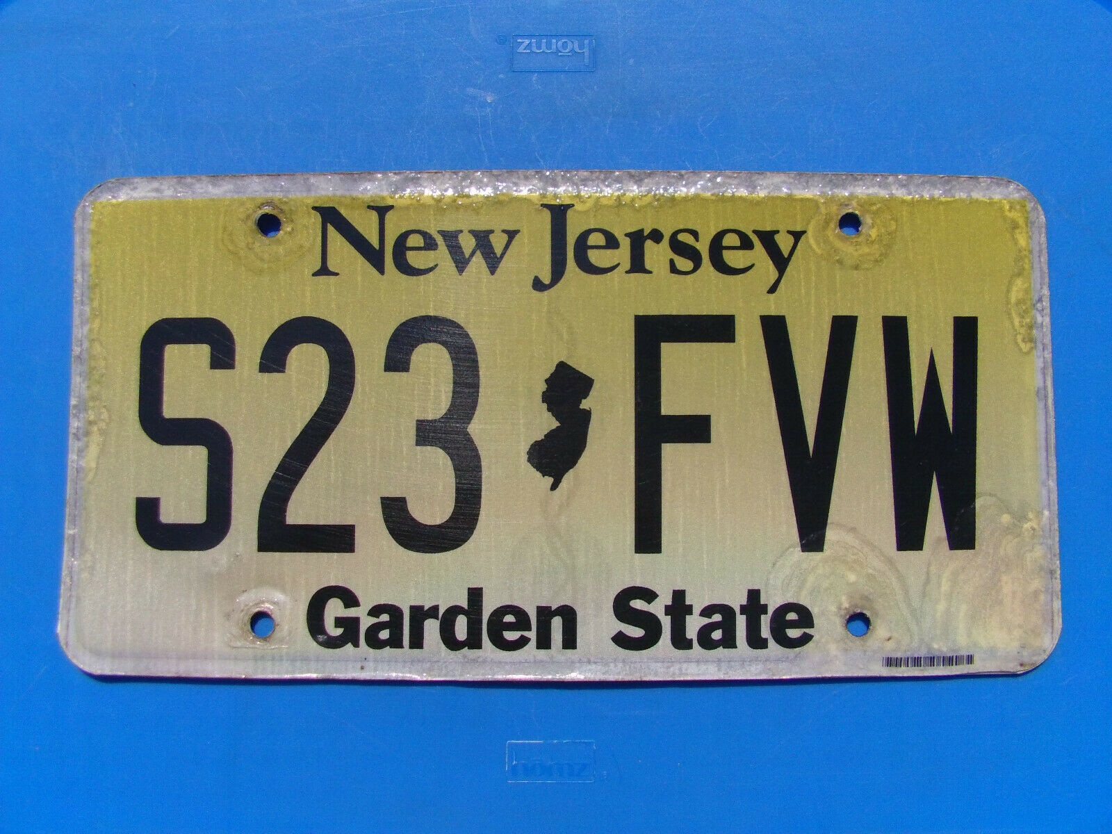 Vintage New Jersey "garden State" Yellow 1993 Base License Plate! Fair+condition