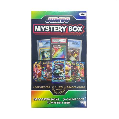 Pokemon Mystery Jumbo Box 5 Packs Factory Sealed! Boosters / Graded Cards!