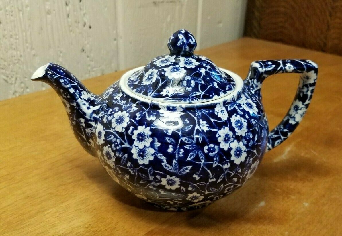 Burleigh Blue Calico 5" Teapot (burleigh Mark) Staffordshire England