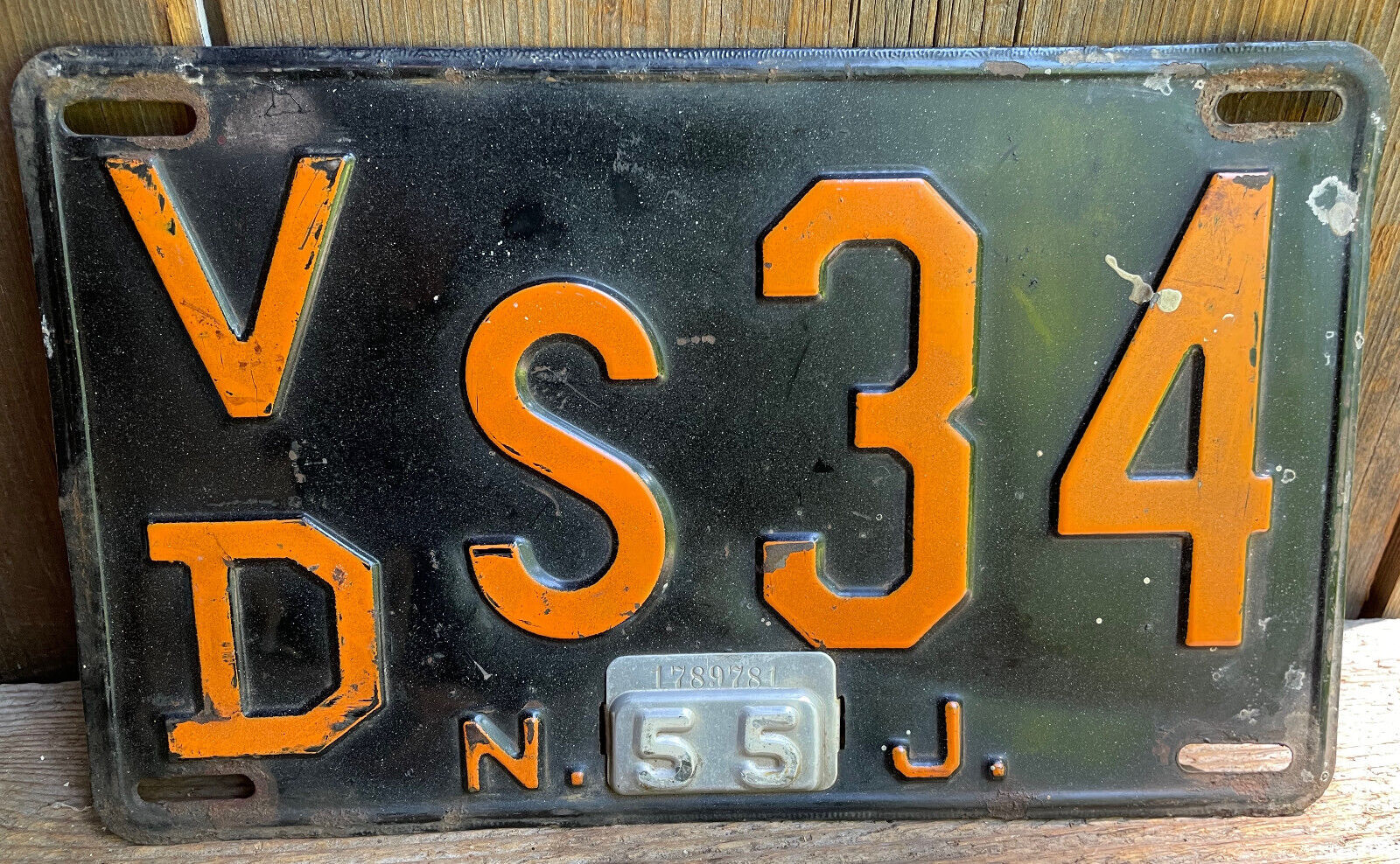 Vintage 1955 New Jersey Nj License Plate Vds34 W/ Tag Ford Chevrolet Chevy