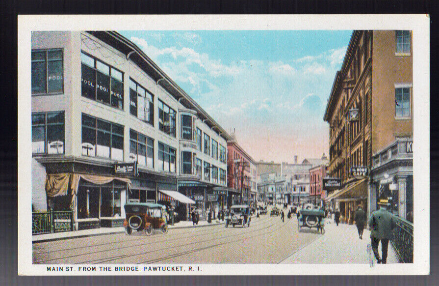 Rhode Island Ri Pawtucket Main Street From The Bridge Old Cars Vintage Postcard