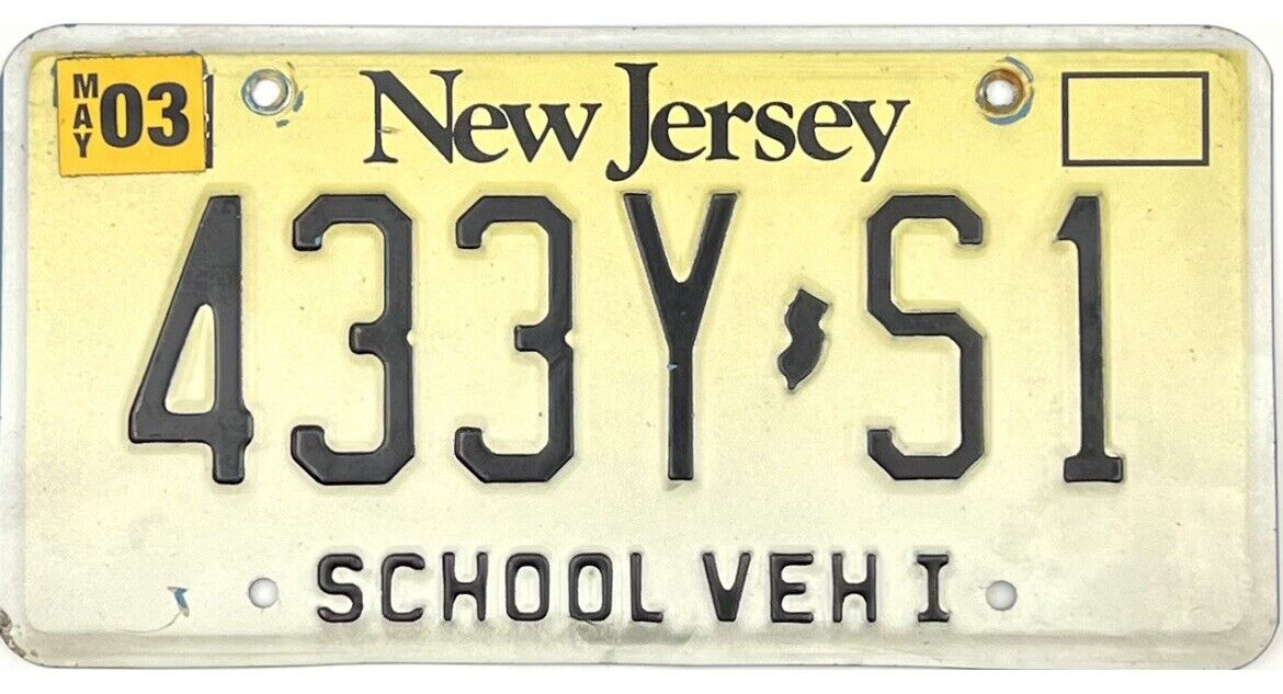2003 New Jersey School Vehicle License Plate #433y-s1 Blue Back