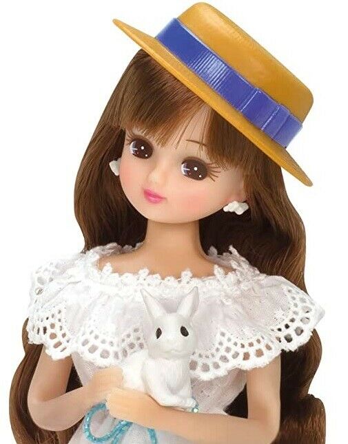 Takara Tommy Cute Licca-chan Doll  Going Out With Bunny, White Dress And A Hat