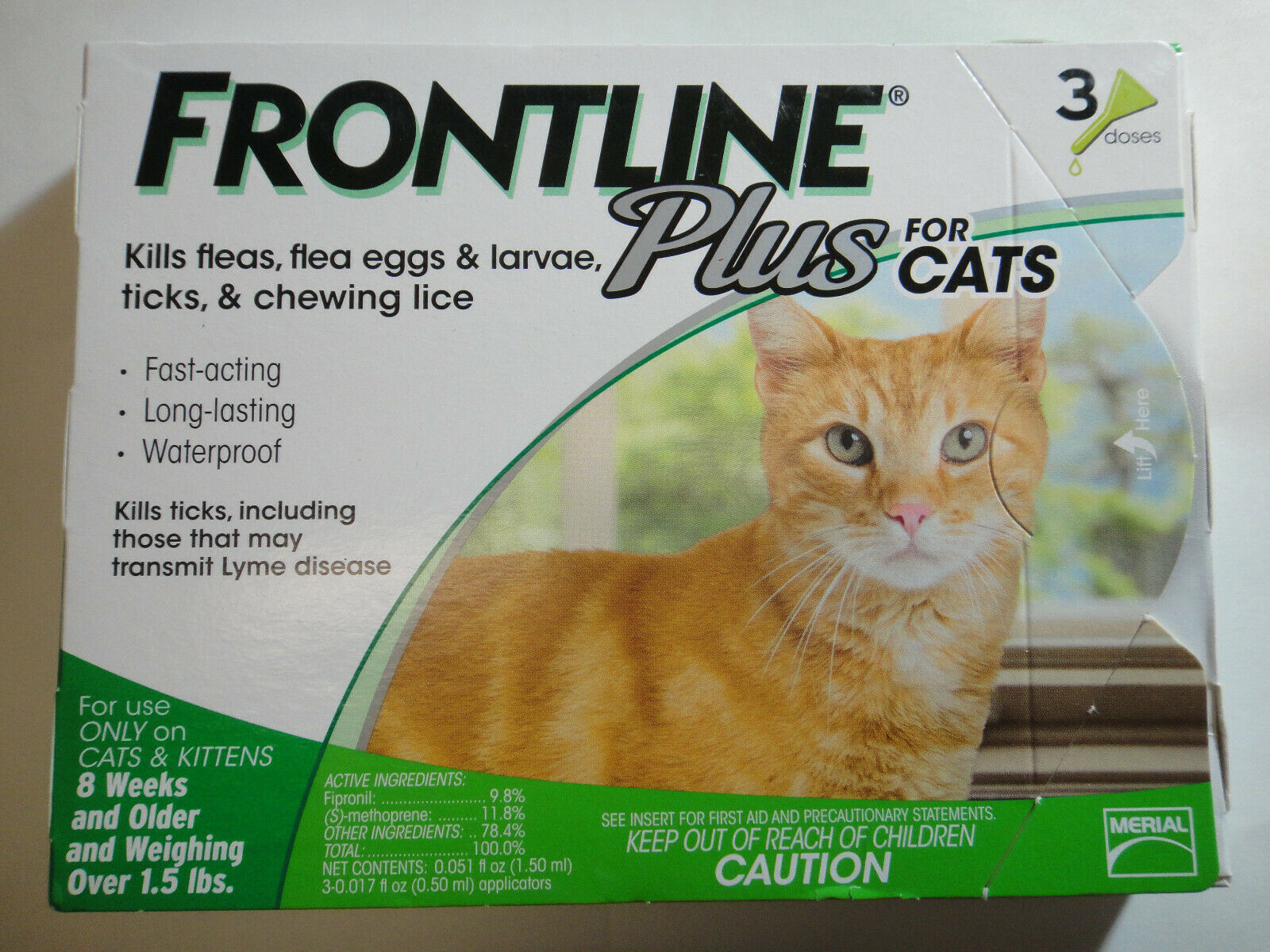Frontline Plus Cats & Kittens Flea & Tick Control 3 Doses Brand New, Sealed