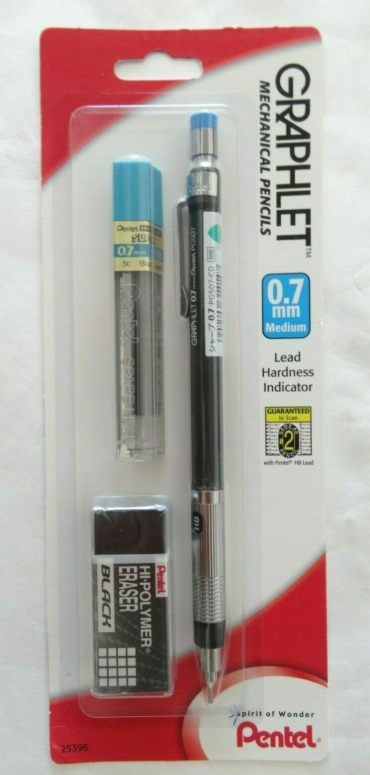 Pentel Graphlet Precision Automatic Mechanical Pencil 0.7mm Lead & Erasers