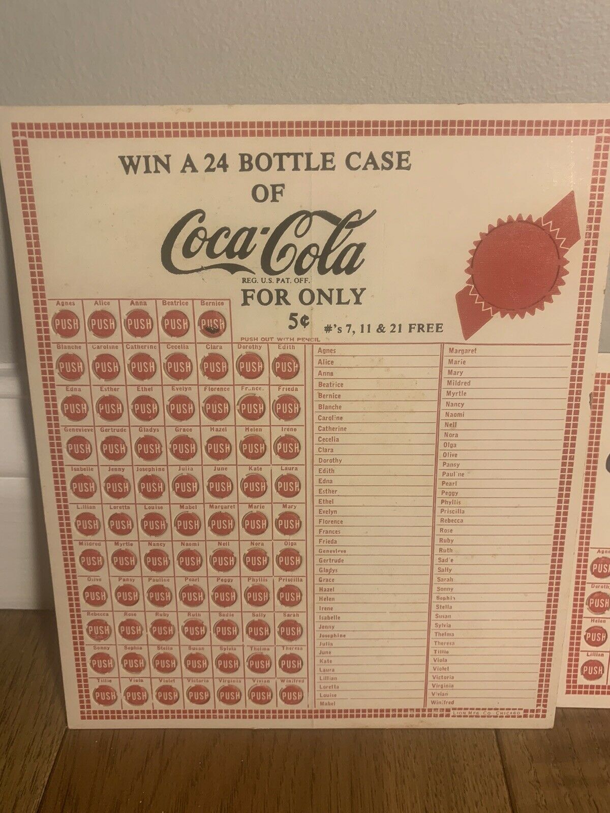 1950's? 2x Coca-cola Punch Board Win A 24 Bottle Case Or 6 Bottle Carton