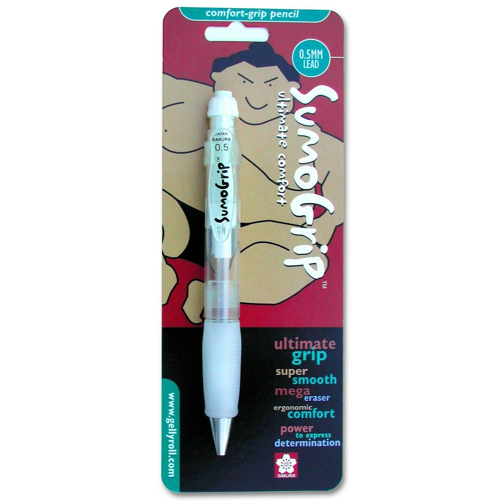 Sakura Sumo Grip Comfort Grip Mechanical Pencil, 0.5mm, Clear Barrel, Pack Of 1