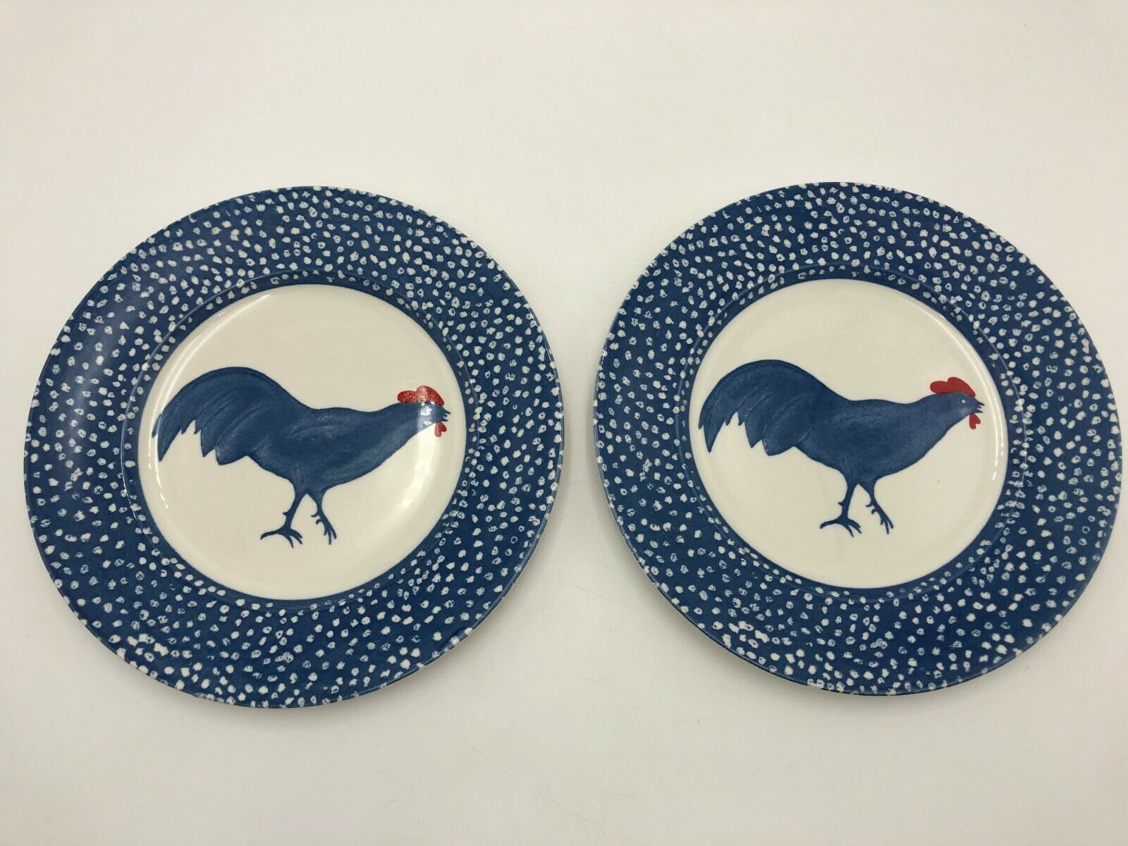Set Of 2 Dinner Plates England Chanticleer Burleigh Burgess & Leigh Blue Rooster