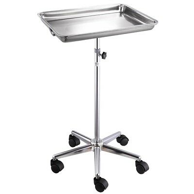 Mobile Rolling Mayo Stand Trolley Medical Instrument W/ Removable Tray & Base