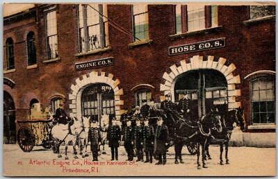 1910s Providence, R.i. Fire Dept. Postcard "atlantic Engine Co." Harrison St.