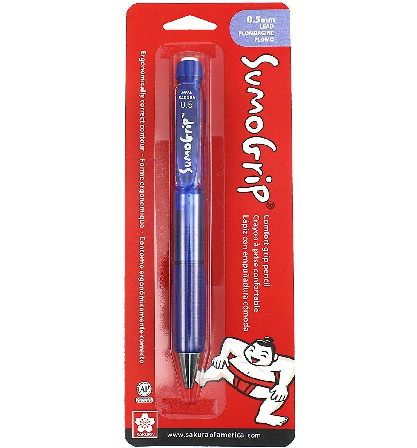 Sakura Sumo Grip Comfort Grip Mechanical Pencil, 0.5mm, Blue Barrel, Pack Of 1