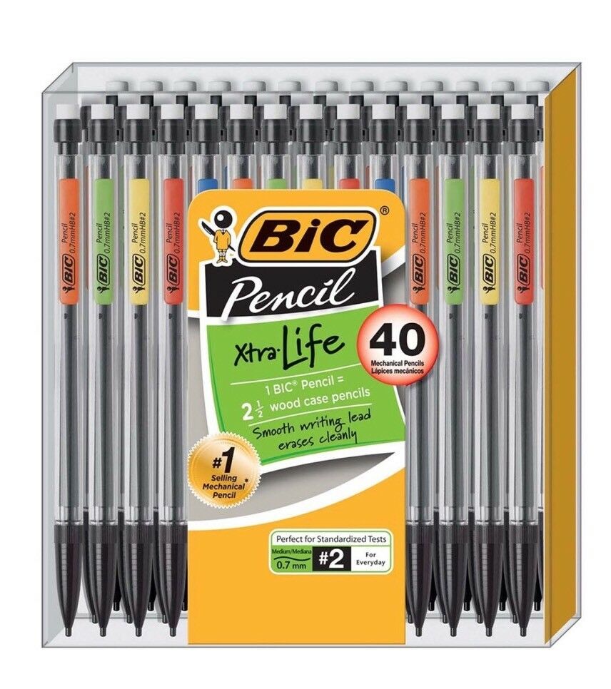 40 Bic Xtra Life Mechanical Pencils, Medium Point 0.7 Mm
