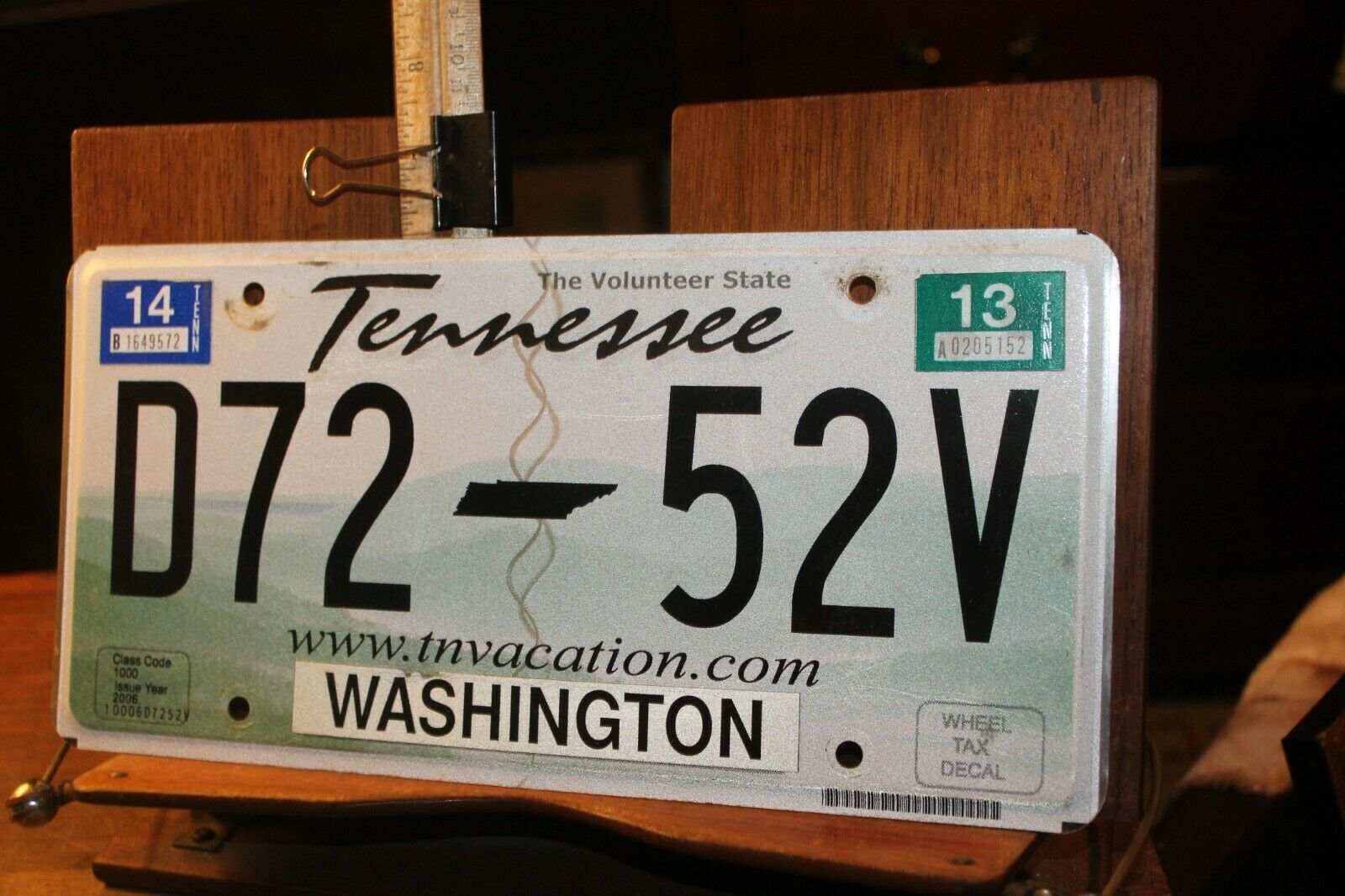 2014 Tennessee License Plate Washington County D72-52v
