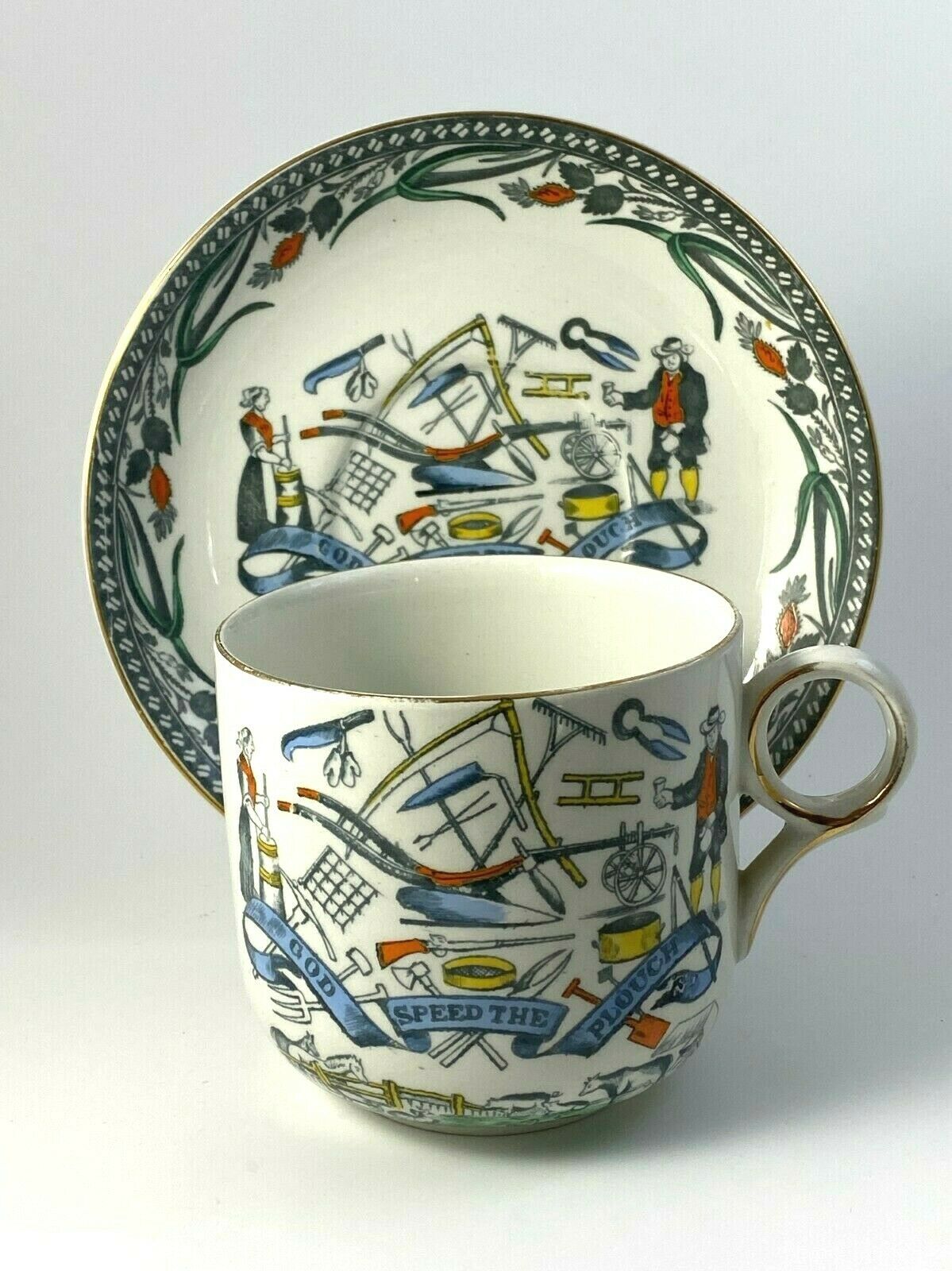 Farmers Arms God Speed The Plough Oversize Cup & Saucer Burgess & Leigh Pottery