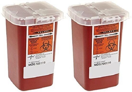 2 Pack-- Sharps Container Biohazard Needle Disposal 1 Qt Size Tattoo