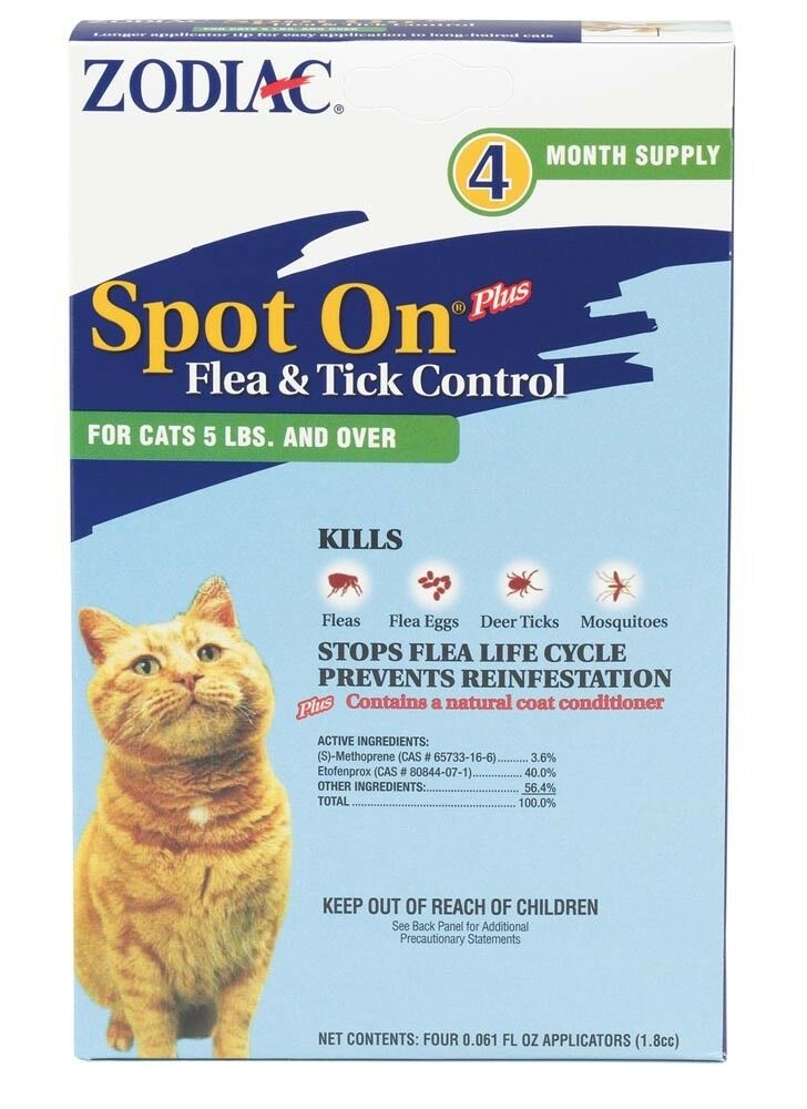 Zodiac Spot On Plus Flea & Tick Control For Cats Over 5lb 4pk Fee Shipping