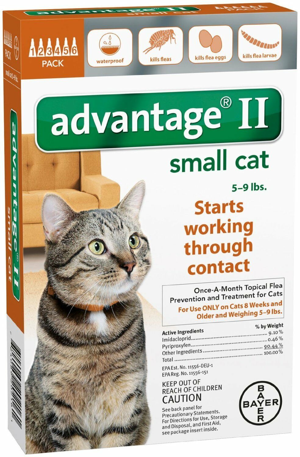 Advantage Ii For Small Cats 5-9 Lbs - 6 Pack - Epa Approved / Free Shipping!