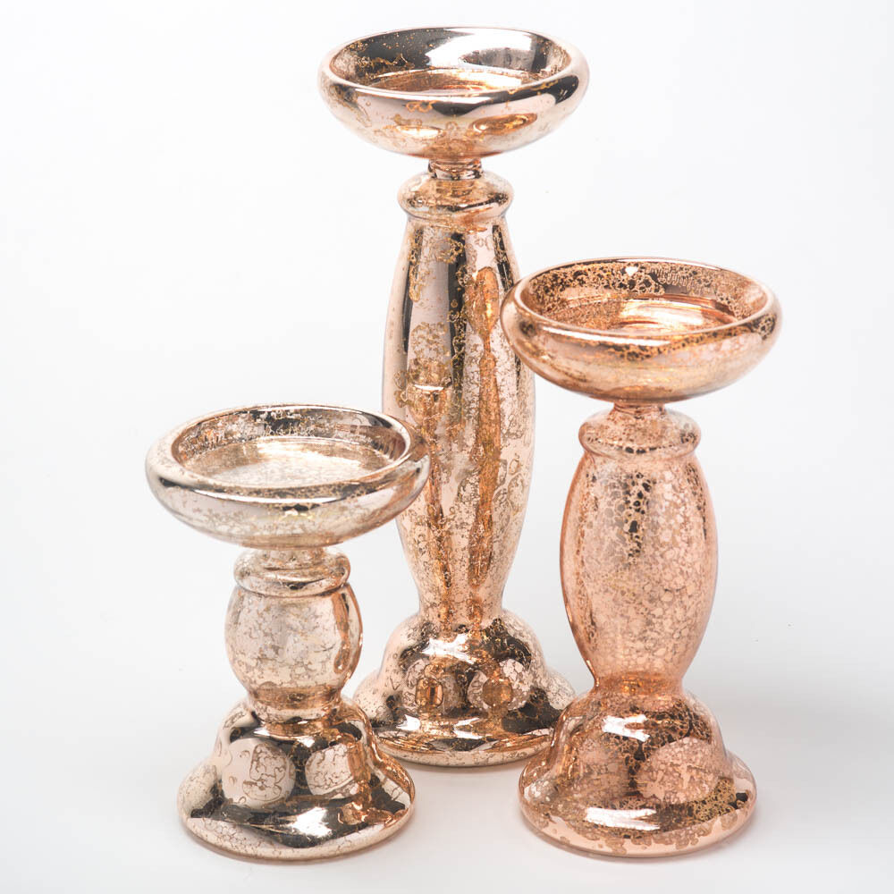 Richland Pillar Candle Holder Unique Mercury Rose Gold Home & Wedding Decor