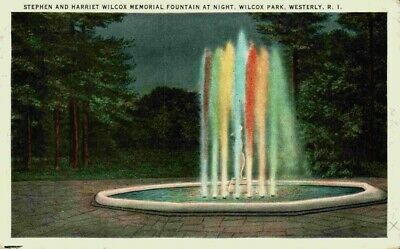 Stephen Harriet Memorial Fountain Night View Wilcox Park Westerly Ri Postcard