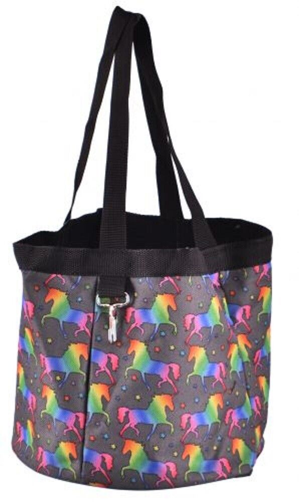 8" Deep Collapsible Unicorn Print Nylon Grooming Tote W/ 4 Large Pockets Horse