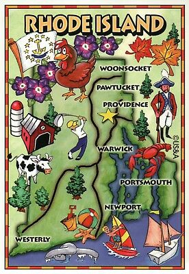 Rhode Island Map, Providence Newport Warwick Golf Lobster Cow Etc. Ri - Postcard