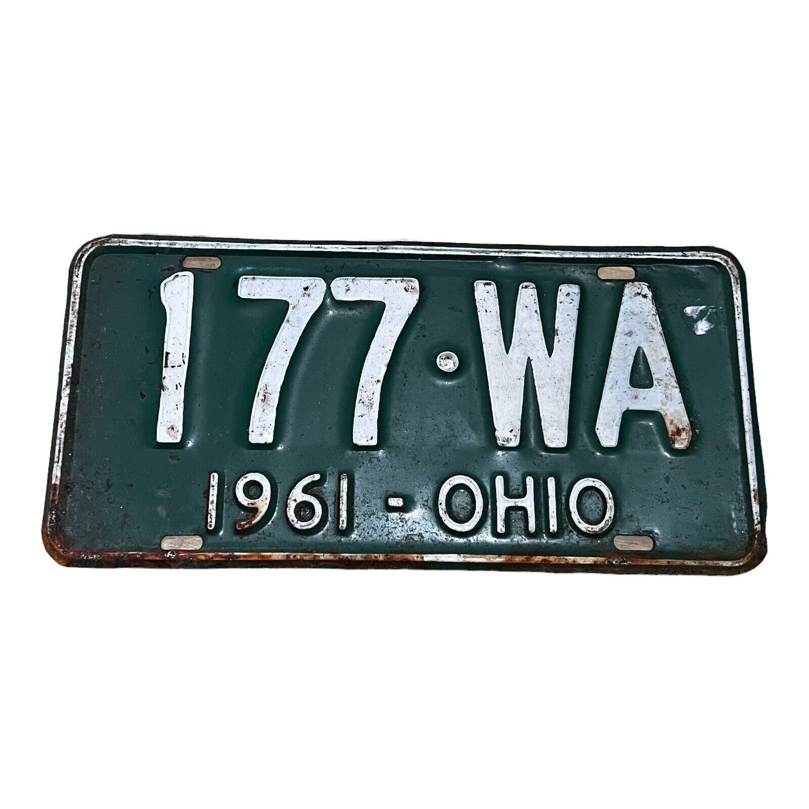 Vintage 1961 Collectible License Plate Original Tag Green White # 177 Wa
