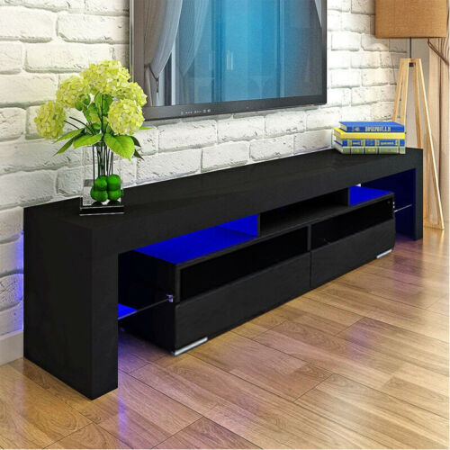 Modern Black 63in High Gloss Tv Cabinet Stand Unit Console Led Light For 70in Tv