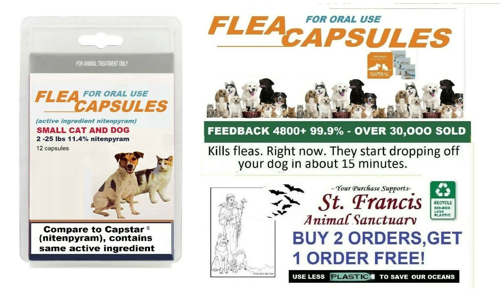 St. Francis Animal Rescue Fast Flea Killer Control Small Dogs Cats 16 Doses